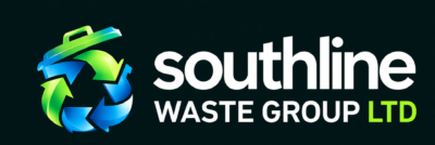 Southline Waste Group waste removal logo with a green and blue recycling bin symbol.